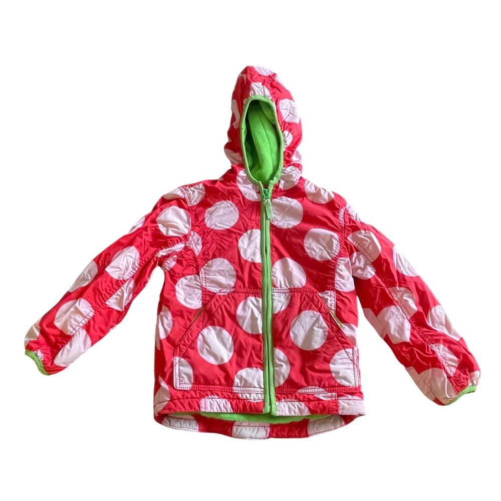Mini Boden Kids Red‎ Polka Dot Fleece Lined Hooded Jacket Size 3-4Y 35041